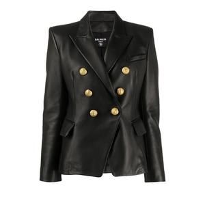 Balmain - Black Leather Double-Breasted Blazer - FR 42